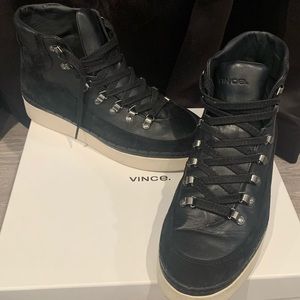 Vince black leather/suede high top sneakers